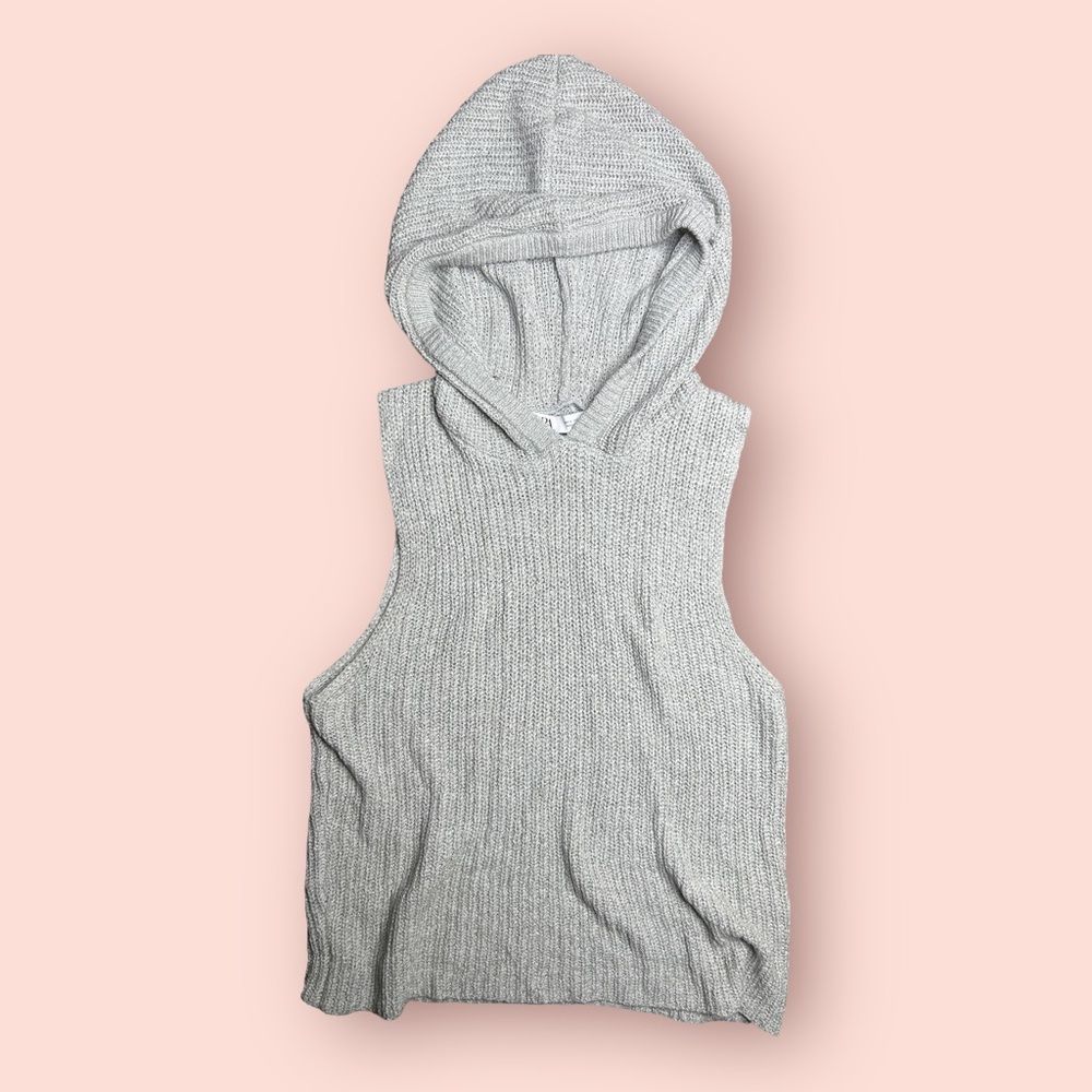ZARA Hooded Knit Top Grey Sleeveless sweater with hood size Medium - Picture 2 of 5